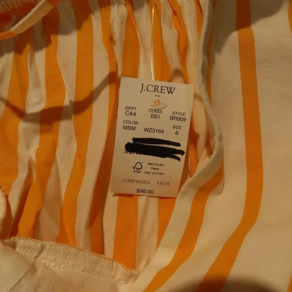 NWT J.Crew Strappy Tie-Back Mini Dress Marigold Stripe Mix Sundress Womens 6 BR9